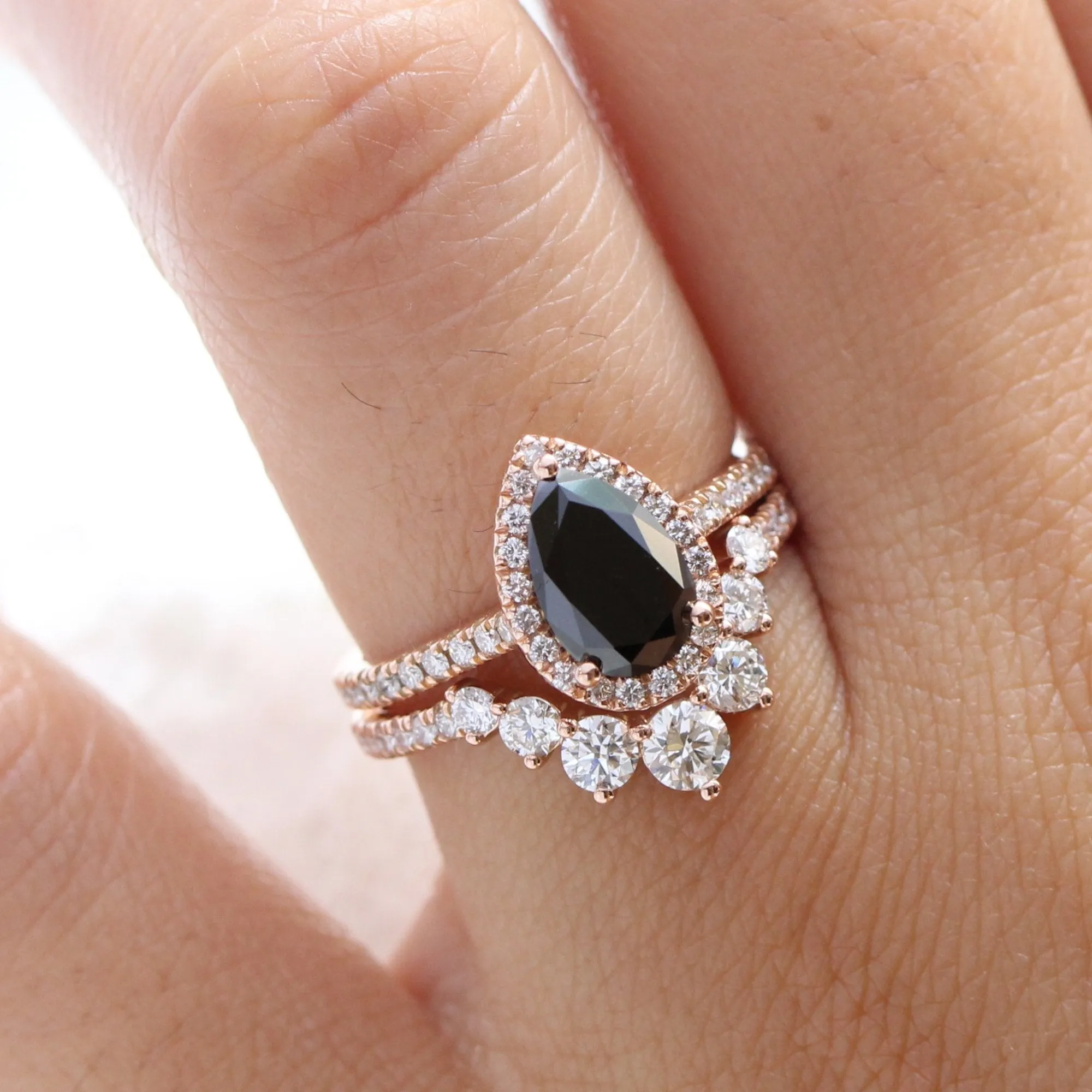 Large 7 Diamond Wedding Ring in Deep U Shaped Pave Band