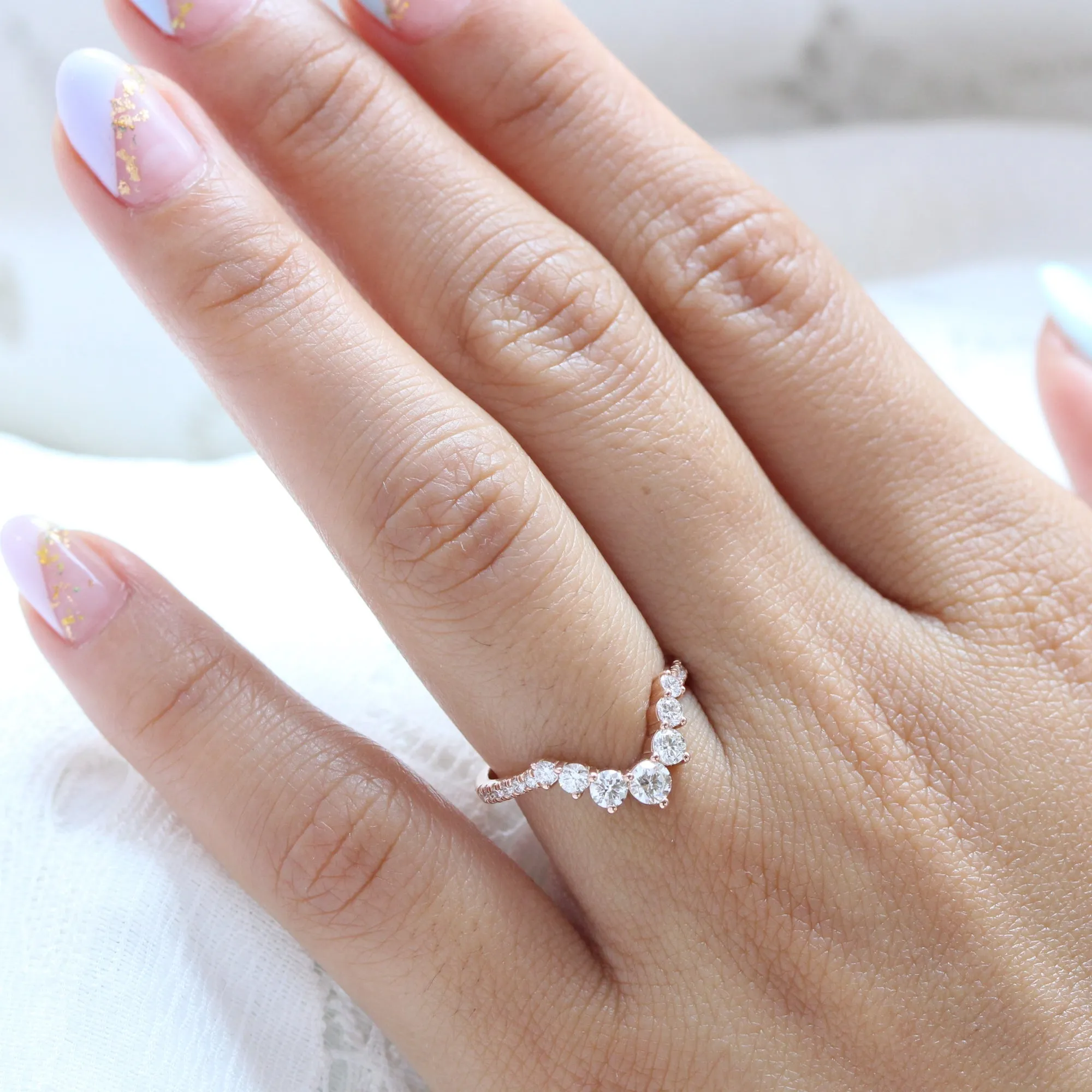 Large 7 Diamond Wedding Ring in Deep U Shaped Pave Band