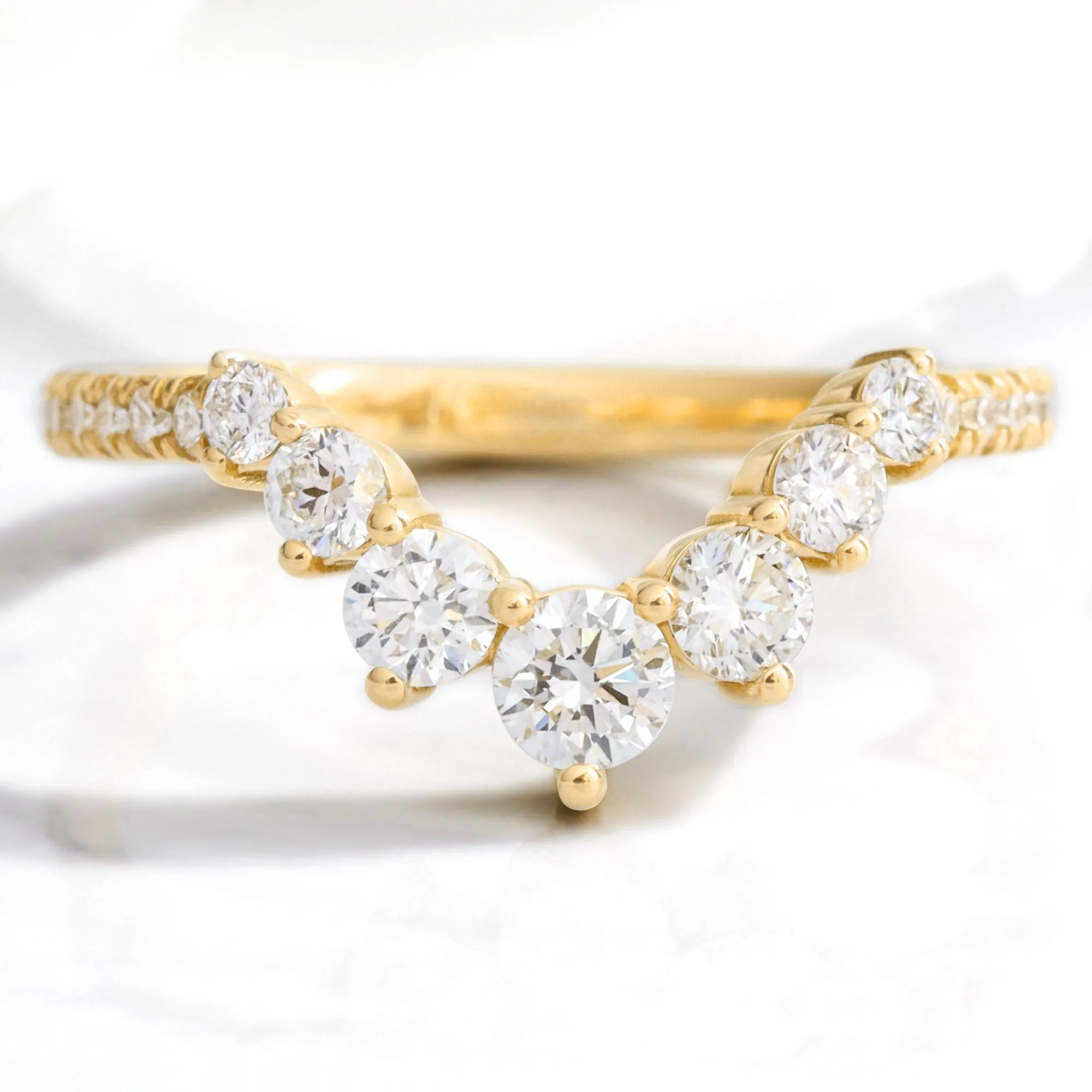 Large 7 Diamond Wedding Ring in Deep U Shaped Pave Band