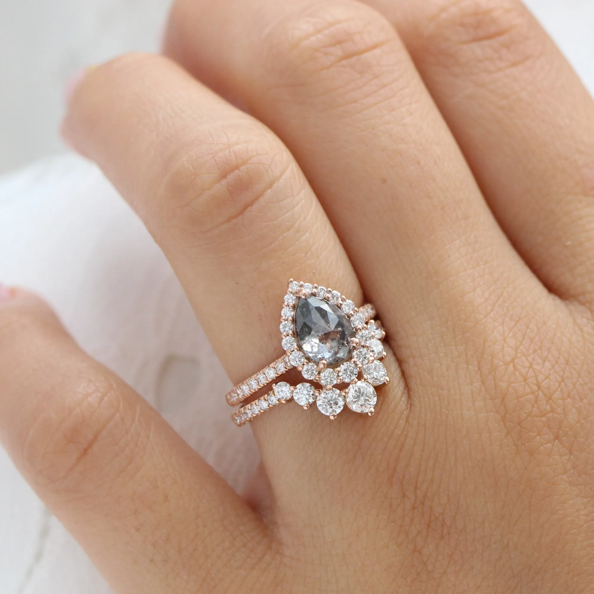 Large 7 Diamond Wedding Ring in Deep U Shaped Pave Band