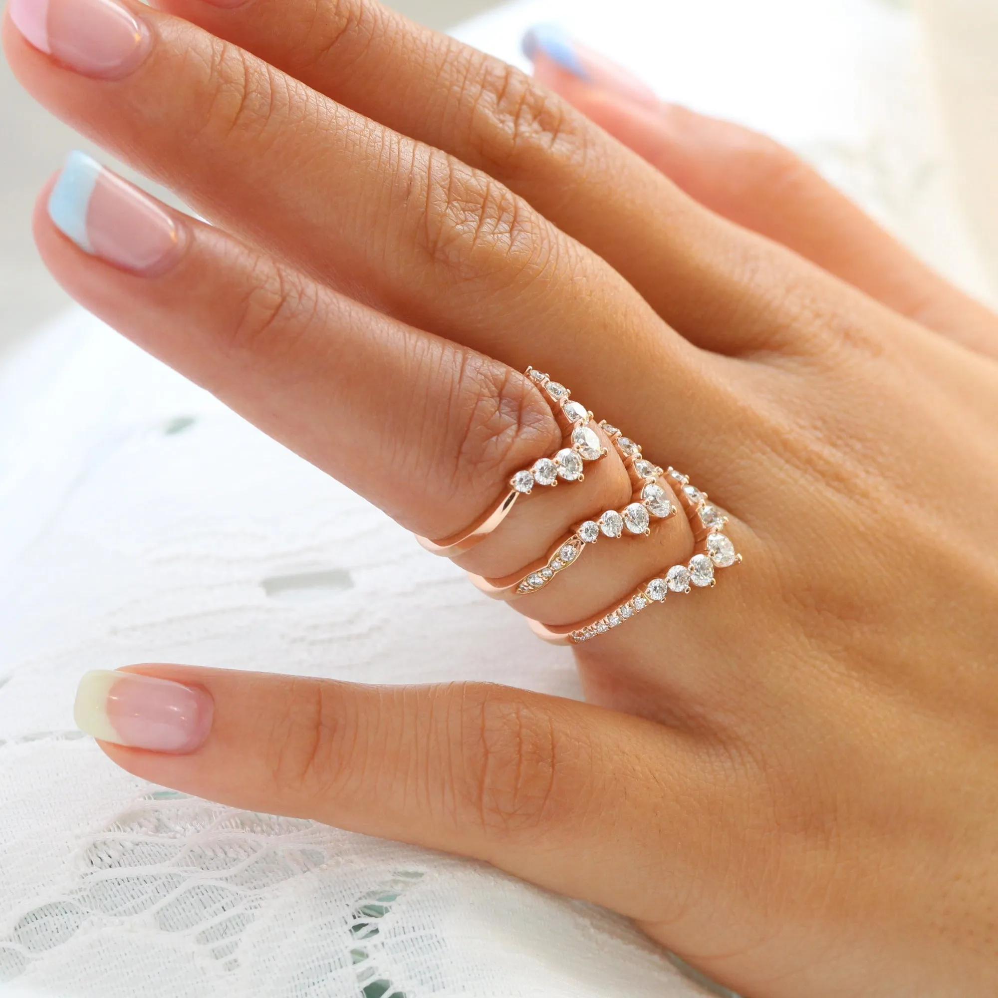 Large 7 Diamond Wedding Ring in Deep U Shaped Pave Band