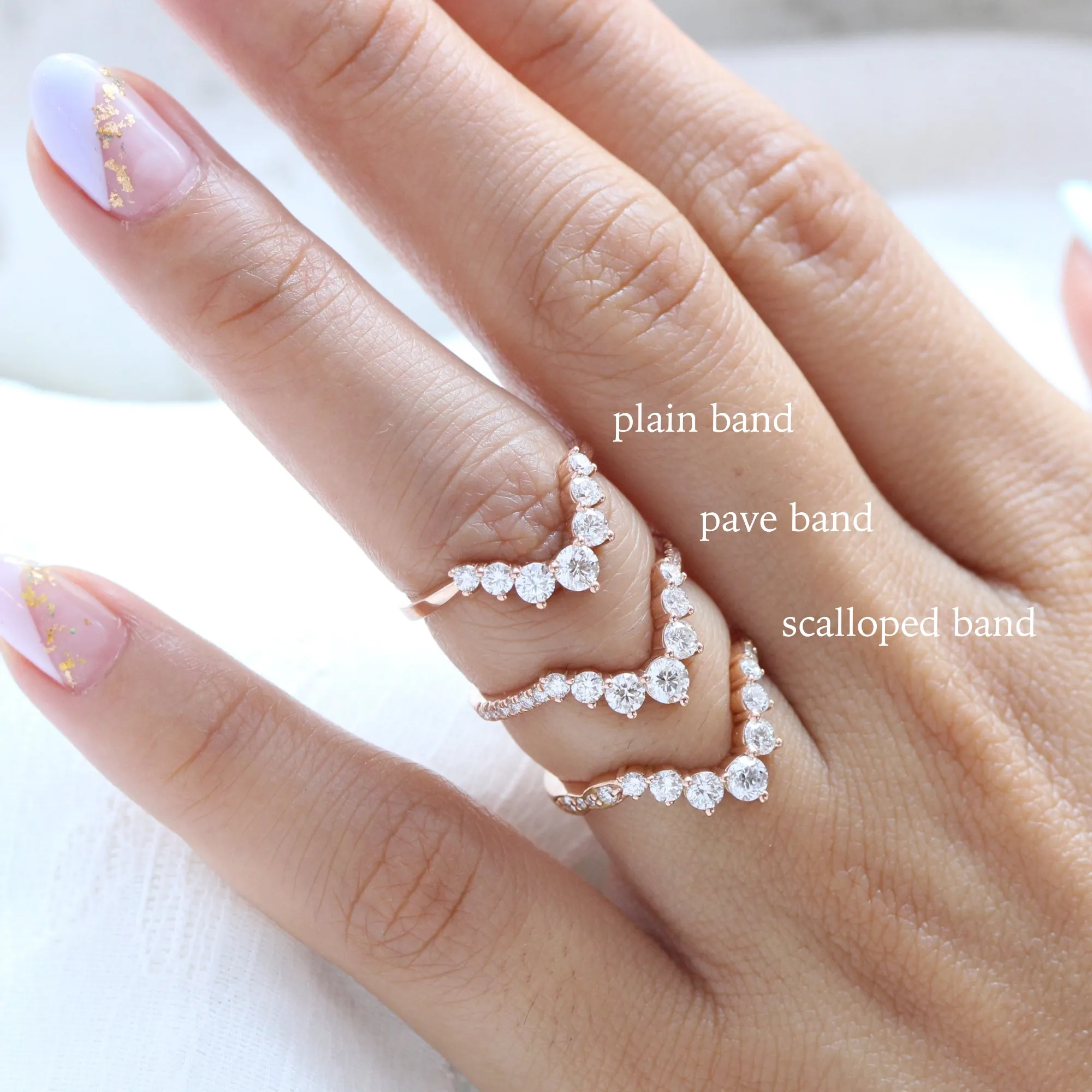 Large 7 Diamond Wedding Ring in Deep U Shaped Pave Band