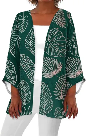 Long Cardigans for Women Trendy 3/4 Sleeve Casual Loose Open Front Cardigan Floral Printed Comfy Dressy Cardigans
