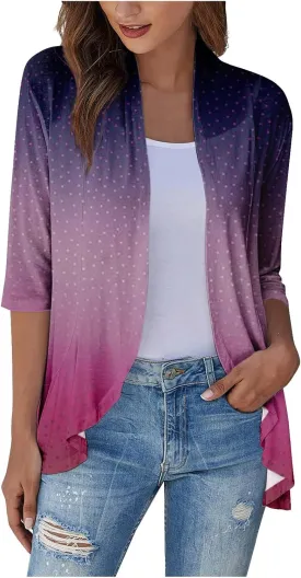 Long Sleeve Kimono for Womens Lightweight 3/4 Sleeve Cardigans Retro Print Jackets Casual Duster Blouse Tops Coat