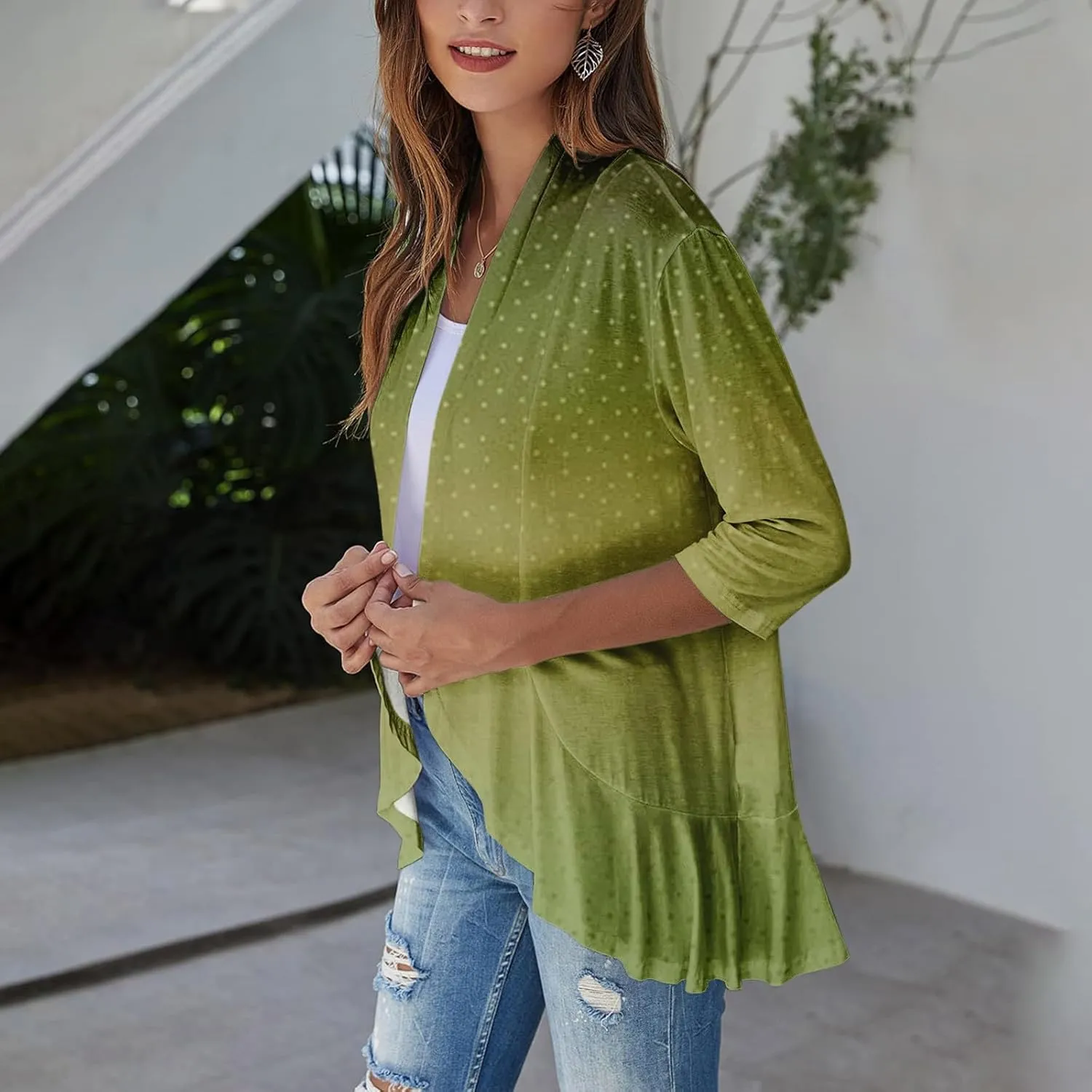 Long Sleeve Kimono for Womens Lightweight 3/4 Sleeve Cardigans Retro Print Jackets Casual Duster Blouse Tops Coat