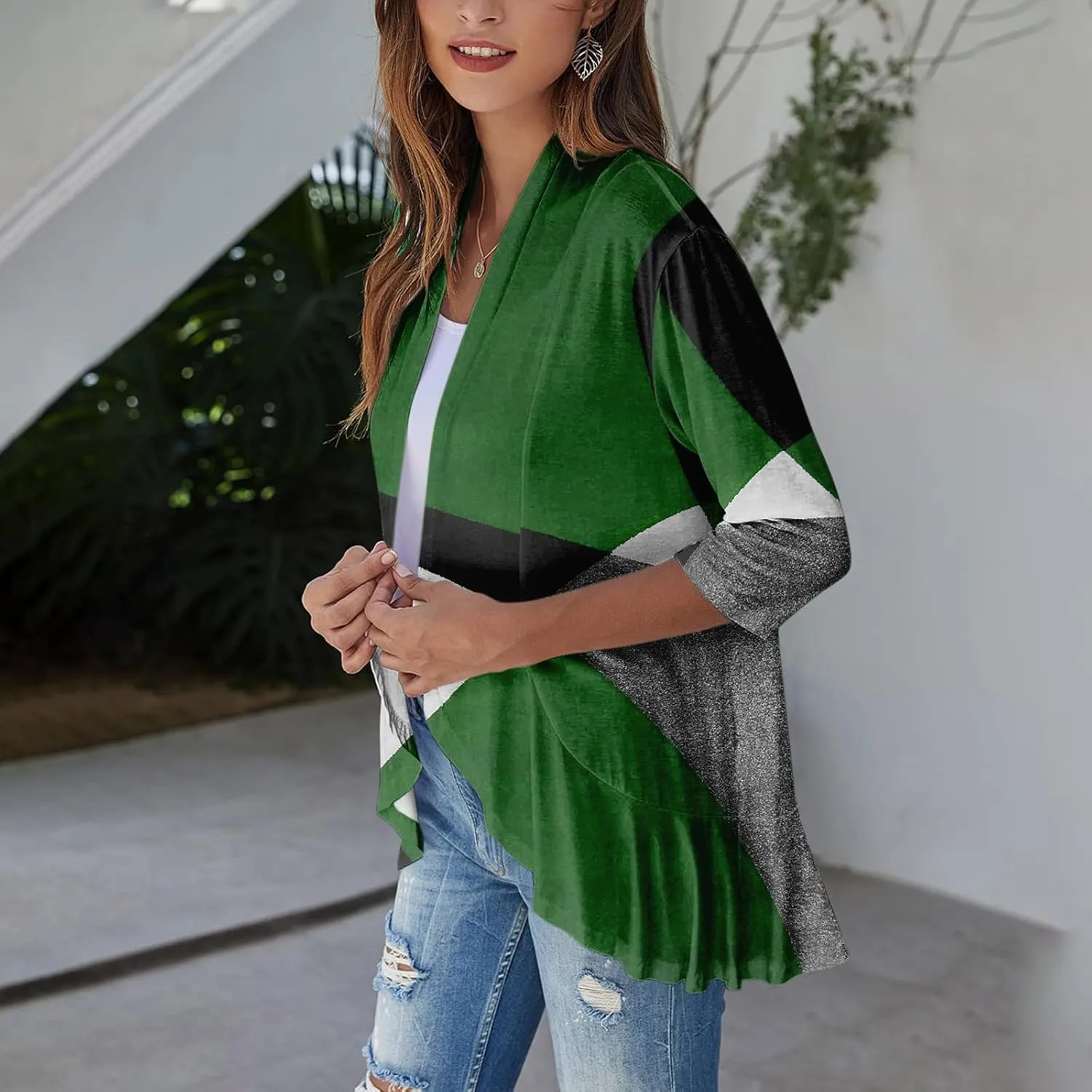 Long Sleeve Kimono for Womens Lightweight 3/4 Sleeve Cardigans Retro Print Jackets Casual Duster Blouse Tops Coat