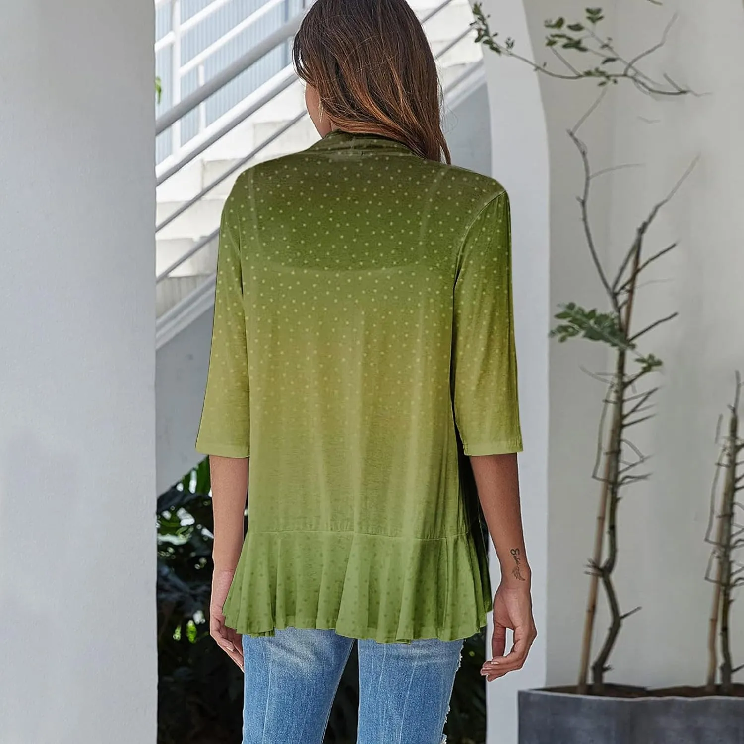 Long Sleeve Kimono for Womens Lightweight 3/4 Sleeve Cardigans Retro Print Jackets Casual Duster Blouse Tops Coat