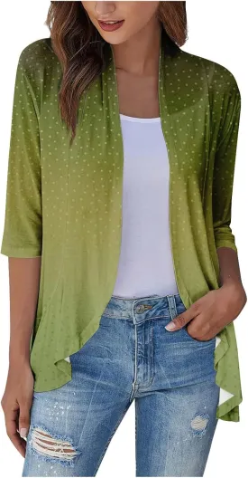 Long Sleeve Kimono for Womens Lightweight 3/4 Sleeve Cardigans Retro Print Jackets Casual Duster Blouse Tops Coat
