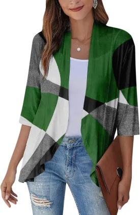 Long Sleeve Kimono for Womens Lightweight 3/4 Sleeve Cardigans Retro Print Jackets Casual Duster Blouse Tops Coat