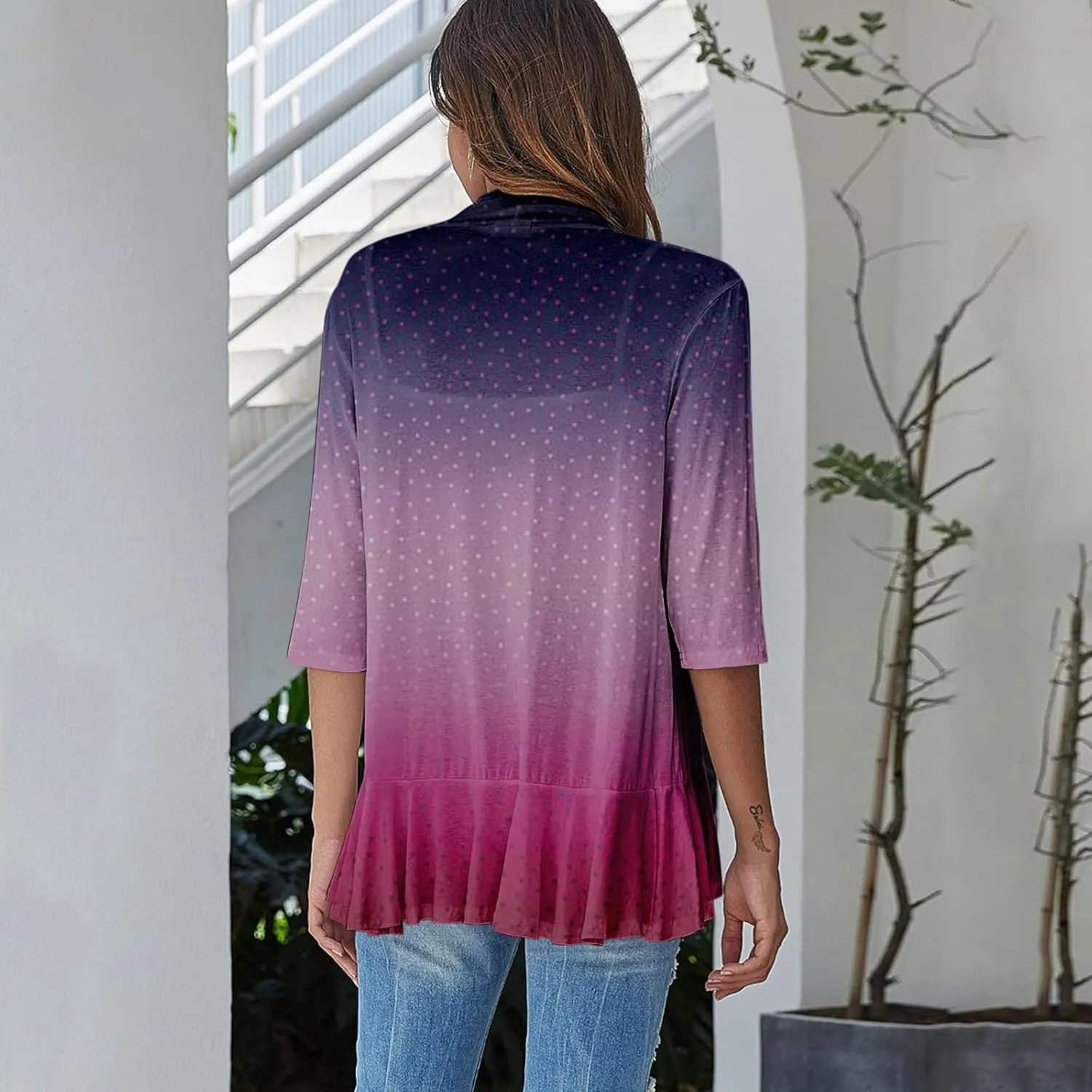 Long Sleeve Kimono for Womens Lightweight 3/4 Sleeve Cardigans Retro Print Jackets Casual Duster Blouse Tops Coat