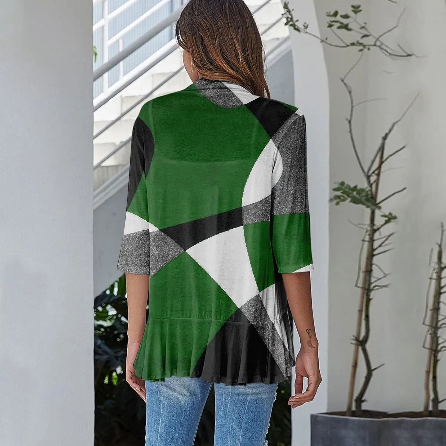 Long Sleeve Kimono for Womens Lightweight 3/4 Sleeve Cardigans Retro Print Jackets Casual Duster Blouse Tops Coat