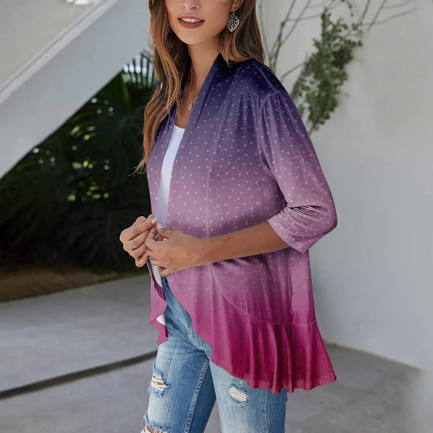 Long Sleeve Kimono for Womens Lightweight 3/4 Sleeve Cardigans Retro Print Jackets Casual Duster Blouse Tops Coat