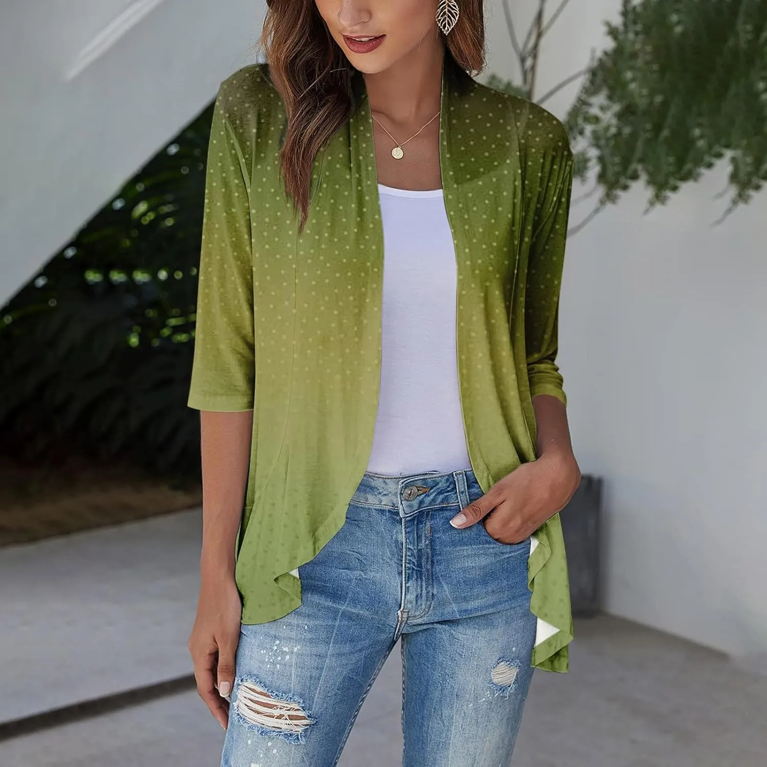 Long Sleeve Kimono for Womens Lightweight 3/4 Sleeve Cardigans Retro Print Jackets Casual Duster Blouse Tops Coat