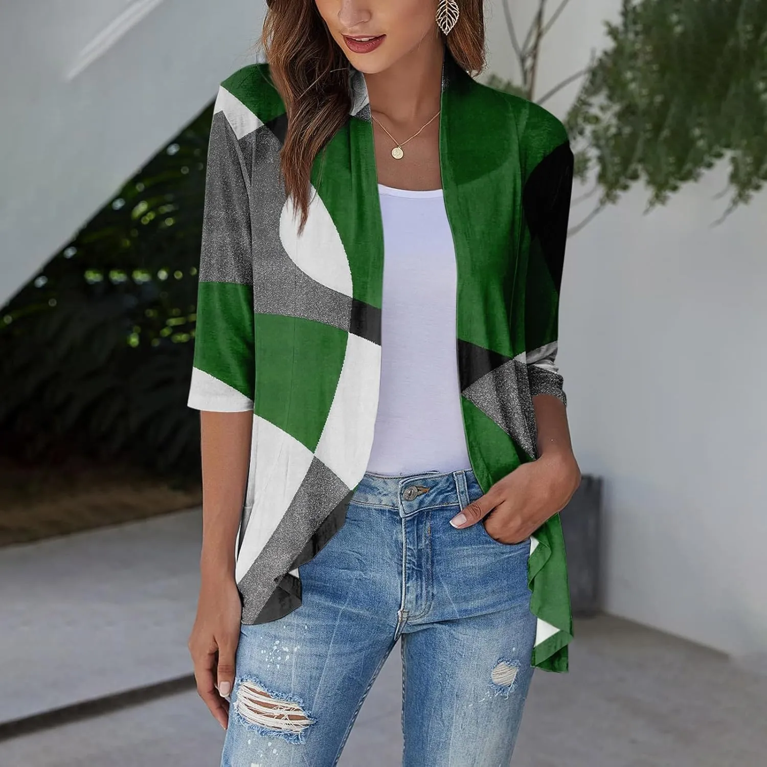 Long Sleeve Kimono for Womens Lightweight 3/4 Sleeve Cardigans Retro Print Jackets Casual Duster Blouse Tops Coat