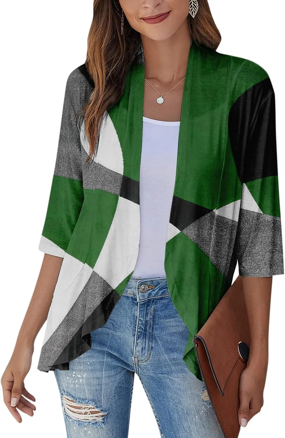 Long Sleeve Kimono for Womens Lightweight 3/4 Sleeve Cardigans Retro Print Jackets Casual Duster Blouse Tops Coat