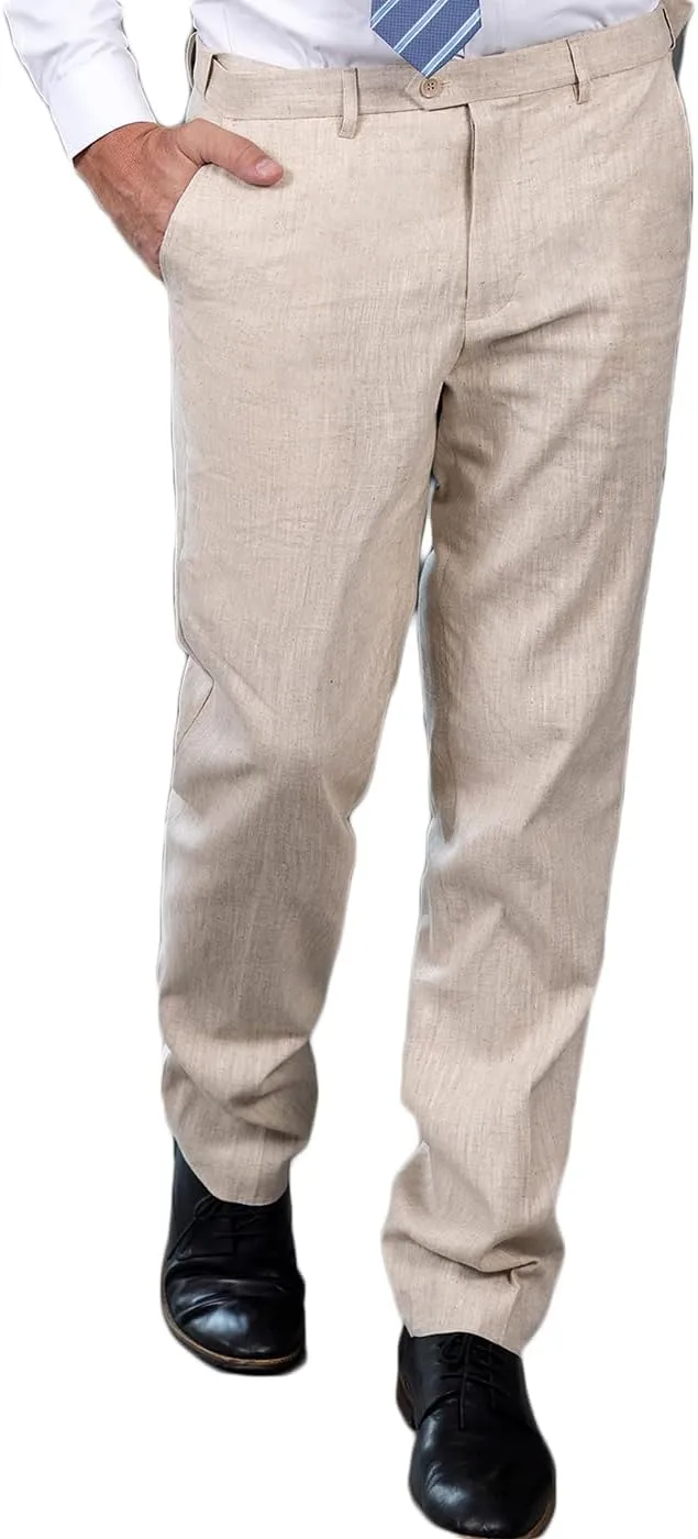 Men's Linen Pants Lightweight Classic Regular Fit Dress Suit Pants for Men Spring Summer