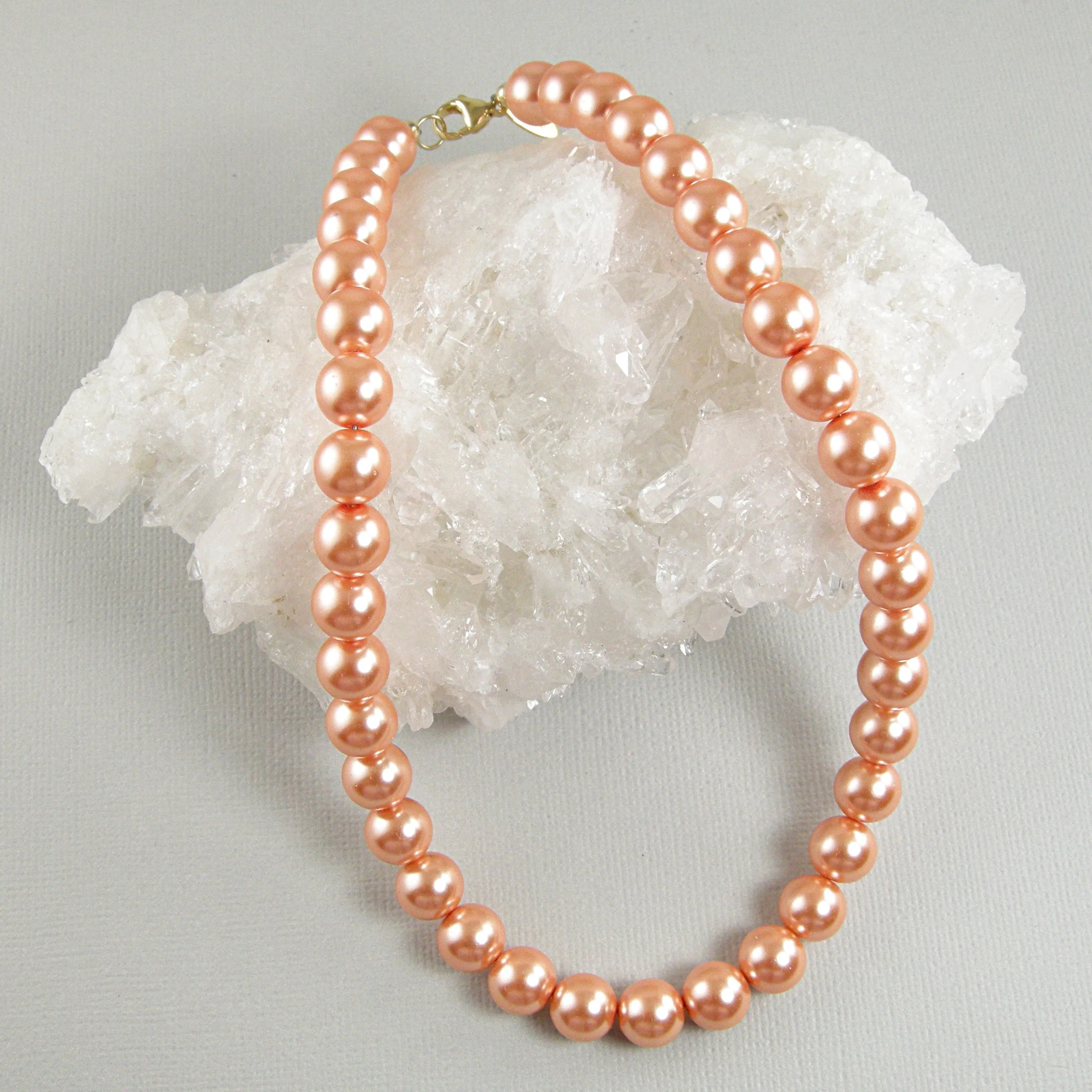Orange Swarovski Pearl Necklace, 10mm Pearl Necklace