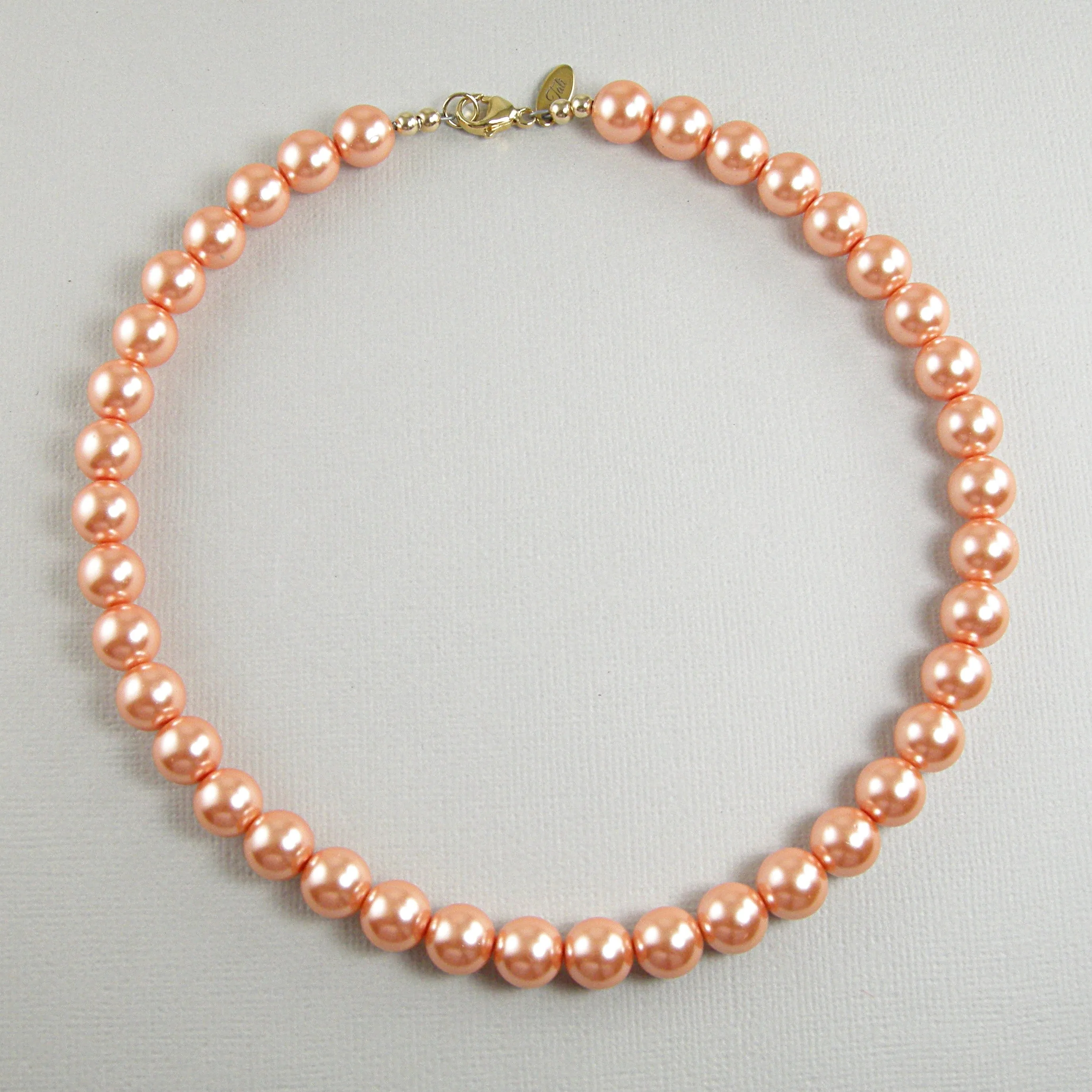 Orange Swarovski Pearl Necklace, 10mm Pearl Necklace