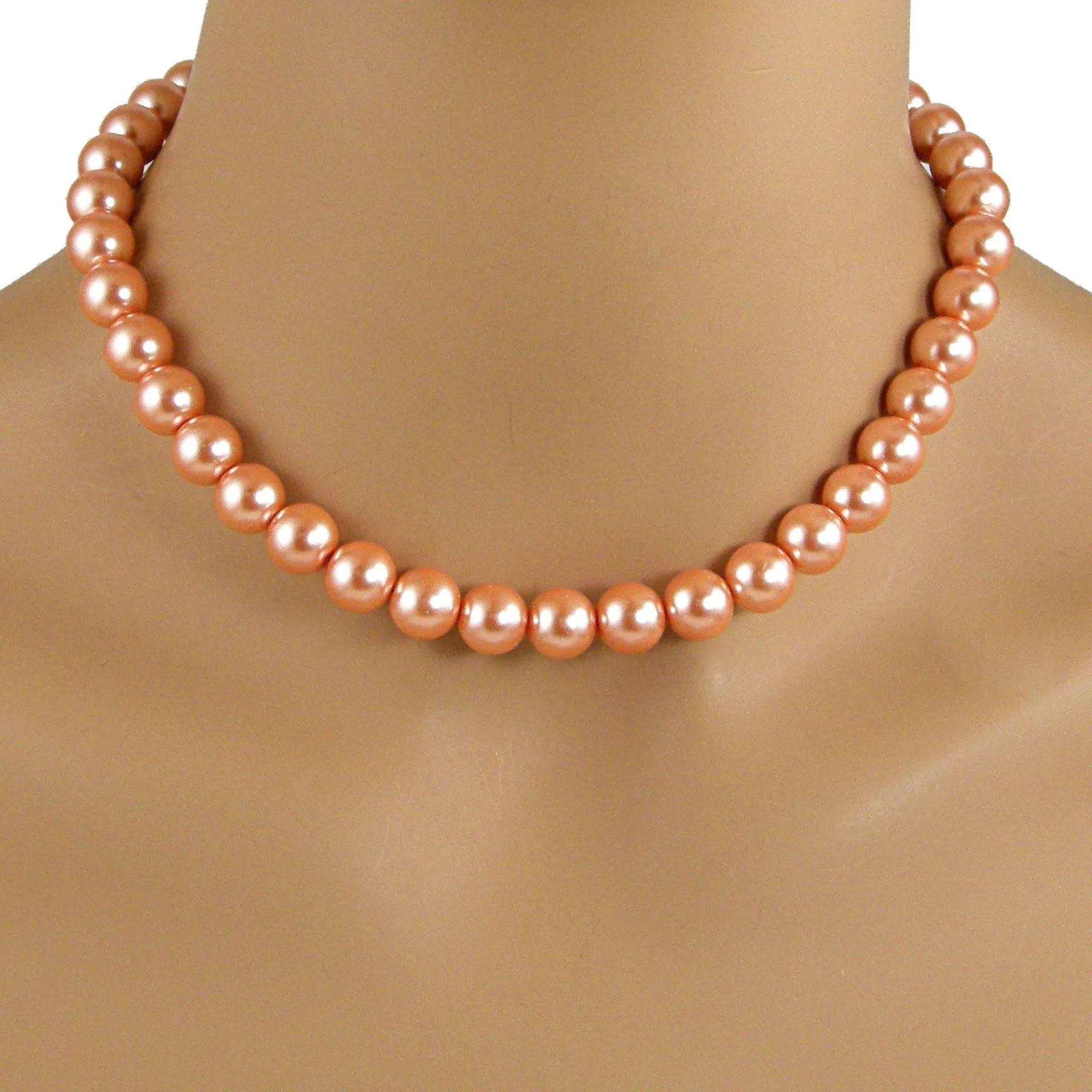 Orange Swarovski Pearl Necklace, 10mm Pearl Necklace