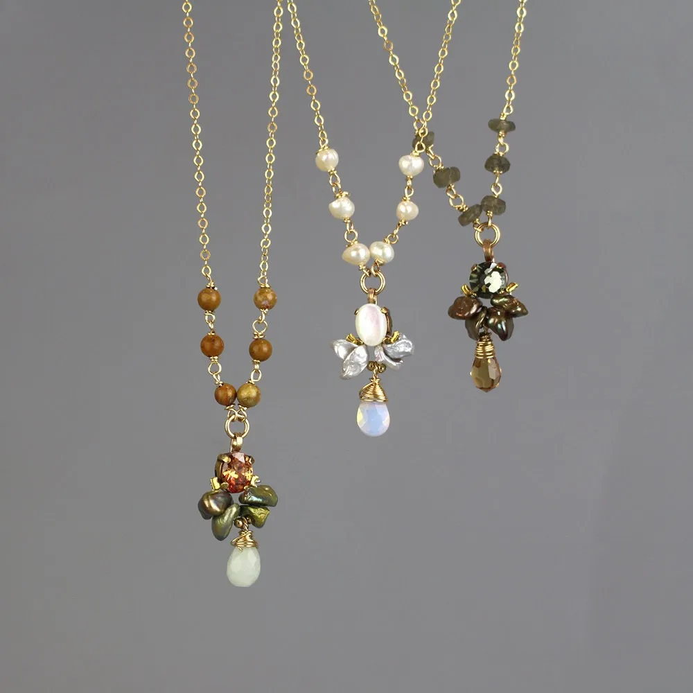 Pearl Opalite Beaded Bee Necklace
