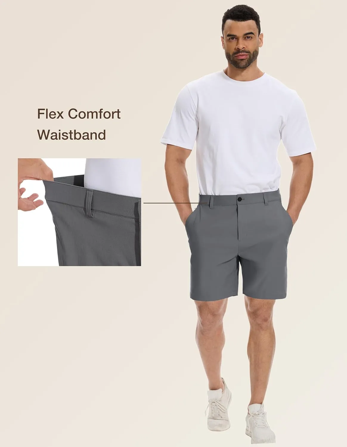PULI Men's Big & Tall Golf Shorts Stretch 10 Inch Inseam Waterproof Lightweight Qiuck Dry Hiking Shorts
