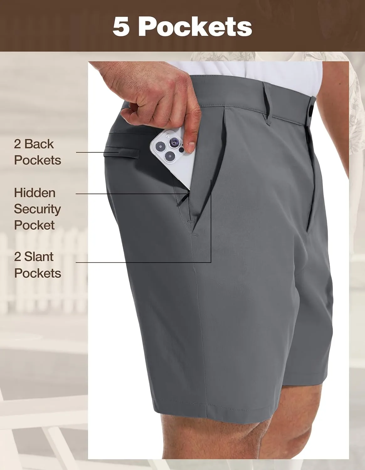 PULI Men's Big & Tall Golf Shorts Stretch 10 Inch Inseam Waterproof Lightweight Qiuck Dry Hiking Shorts
