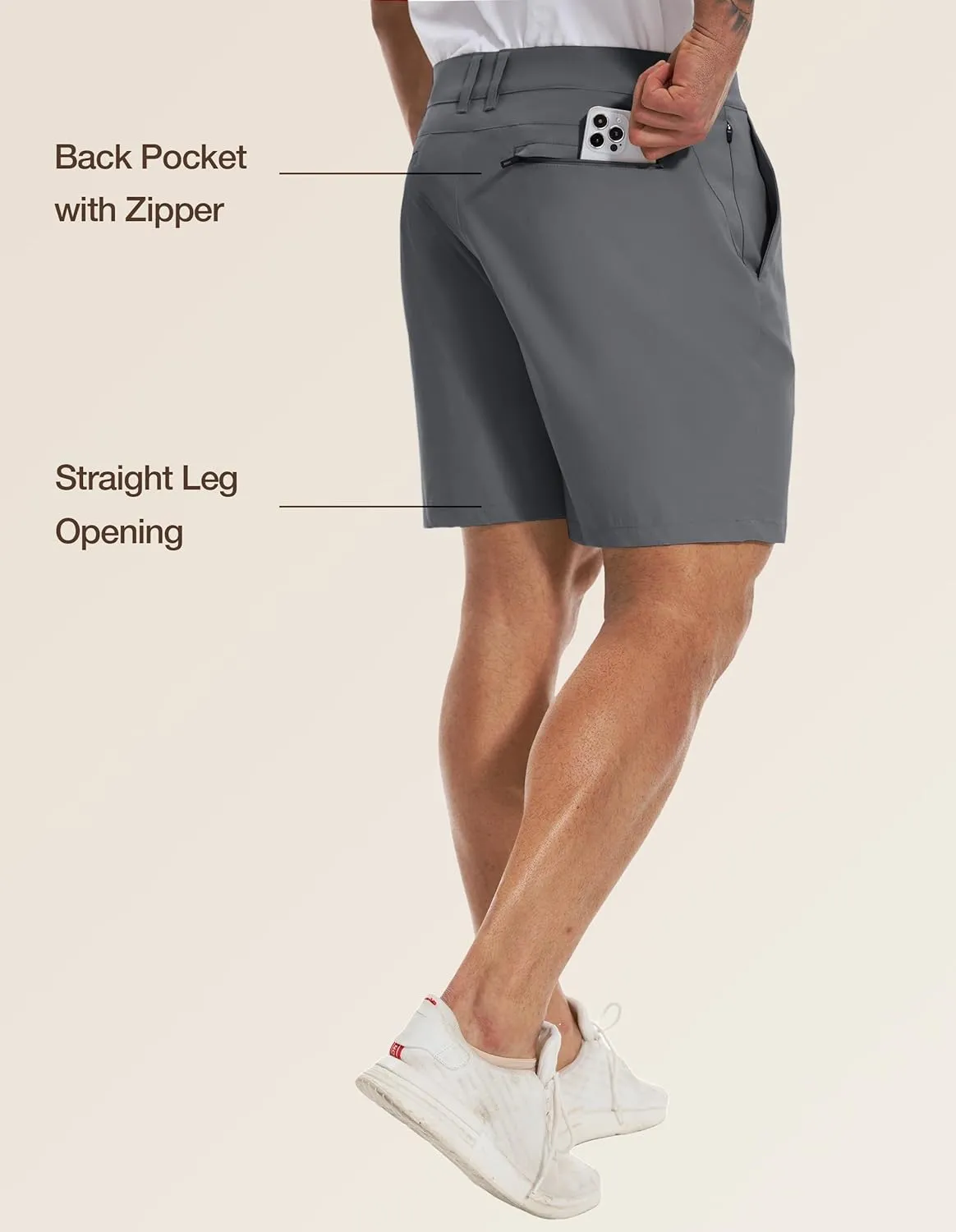 PULI Men's Big & Tall Golf Shorts Stretch 10 Inch Inseam Waterproof Lightweight Qiuck Dry Hiking Shorts