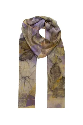Purple Pure Silk Hand Printed Ecological Shawl 90 x 200 cm