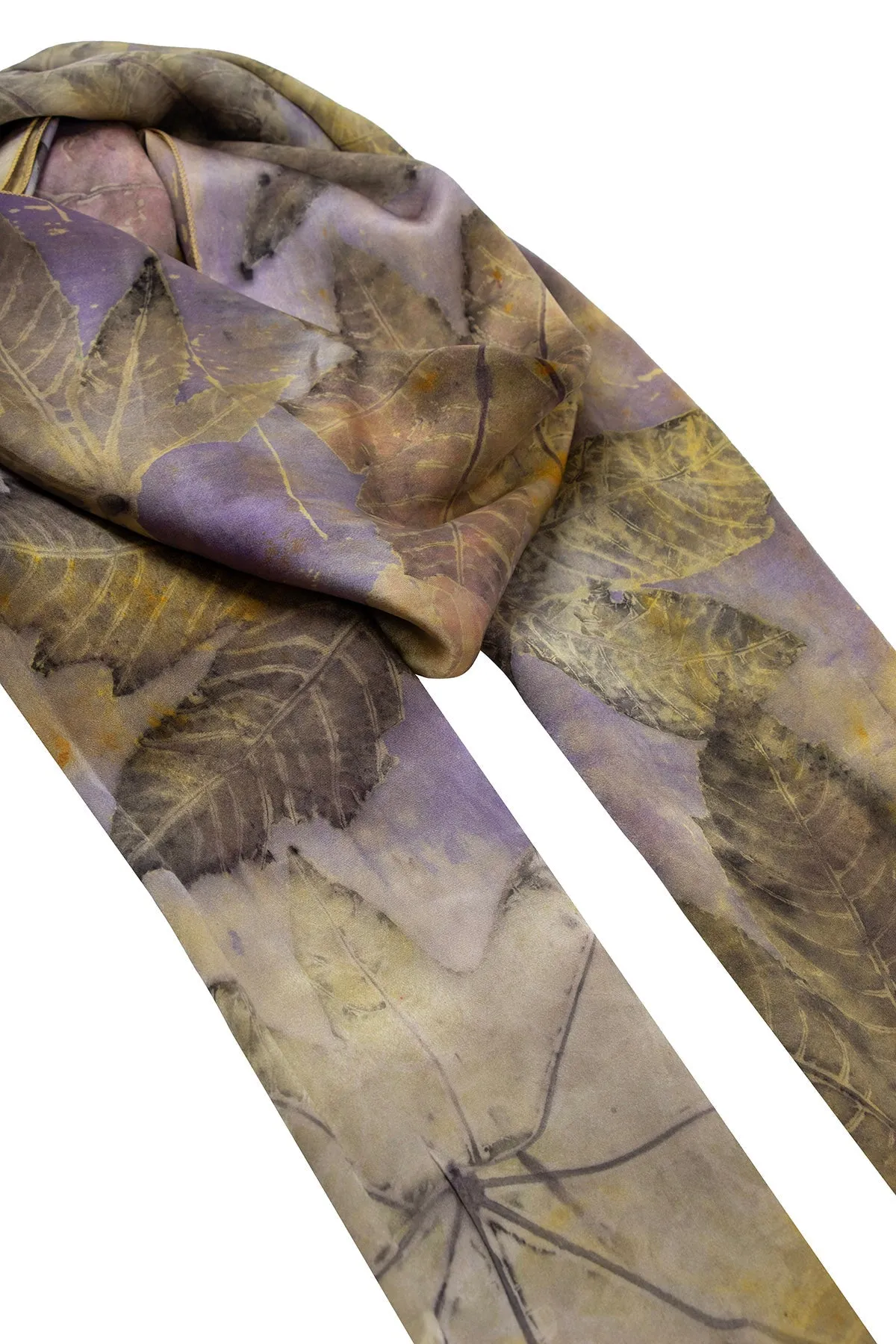 Purple Pure Silk Hand Printed Ecological Shawl 90 x 200 cm