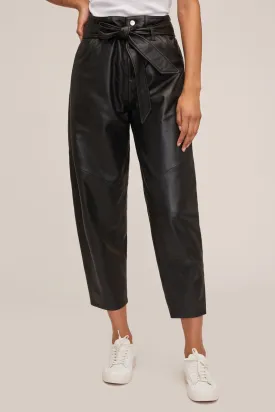 Stevie Barrel Leg Leather Pant in Black