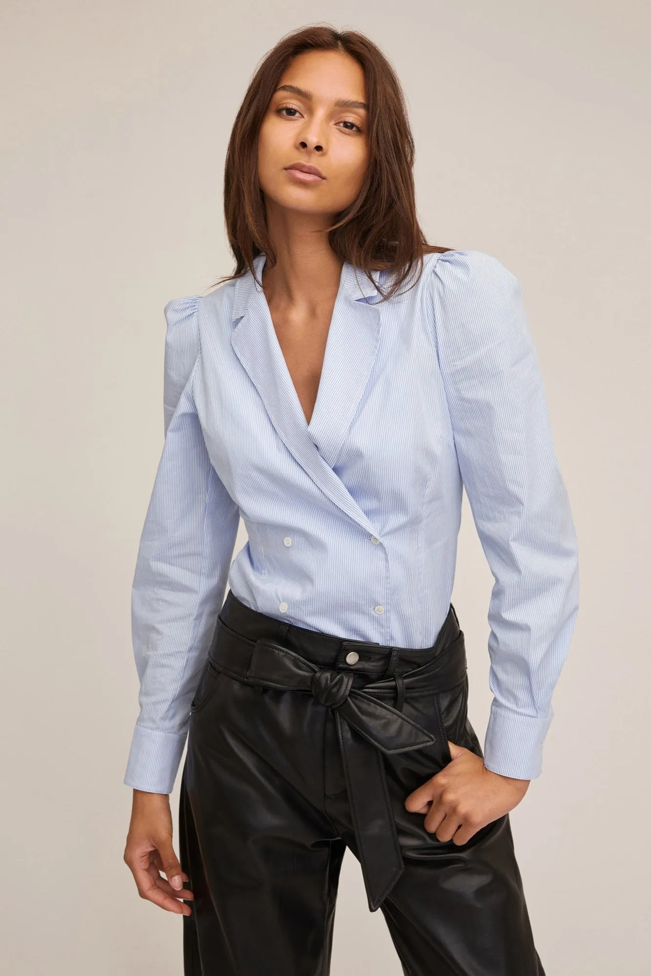 Stevie Barrel Leg Leather Pant in Black