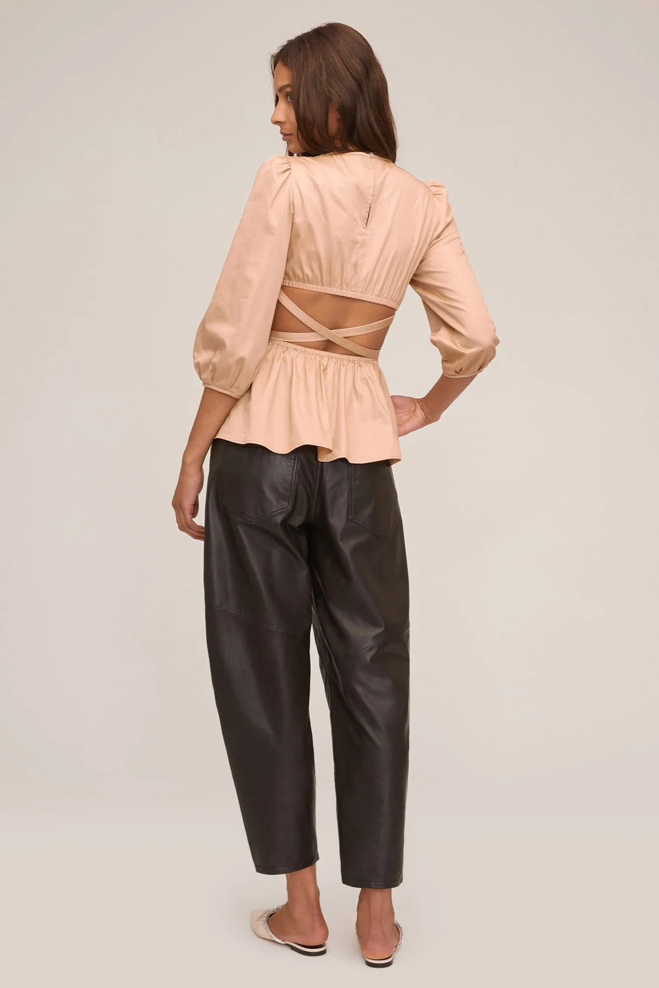 Stevie Barrel Leg Leather Pant in Chocolate