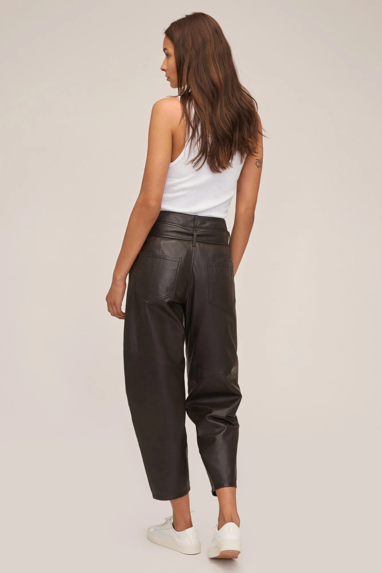 Stevie Barrel Leg Leather Pant in Chocolate