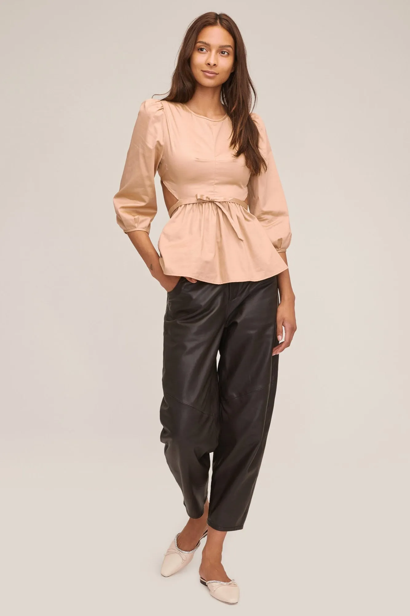 Stevie Barrel Leg Leather Pant in Chocolate