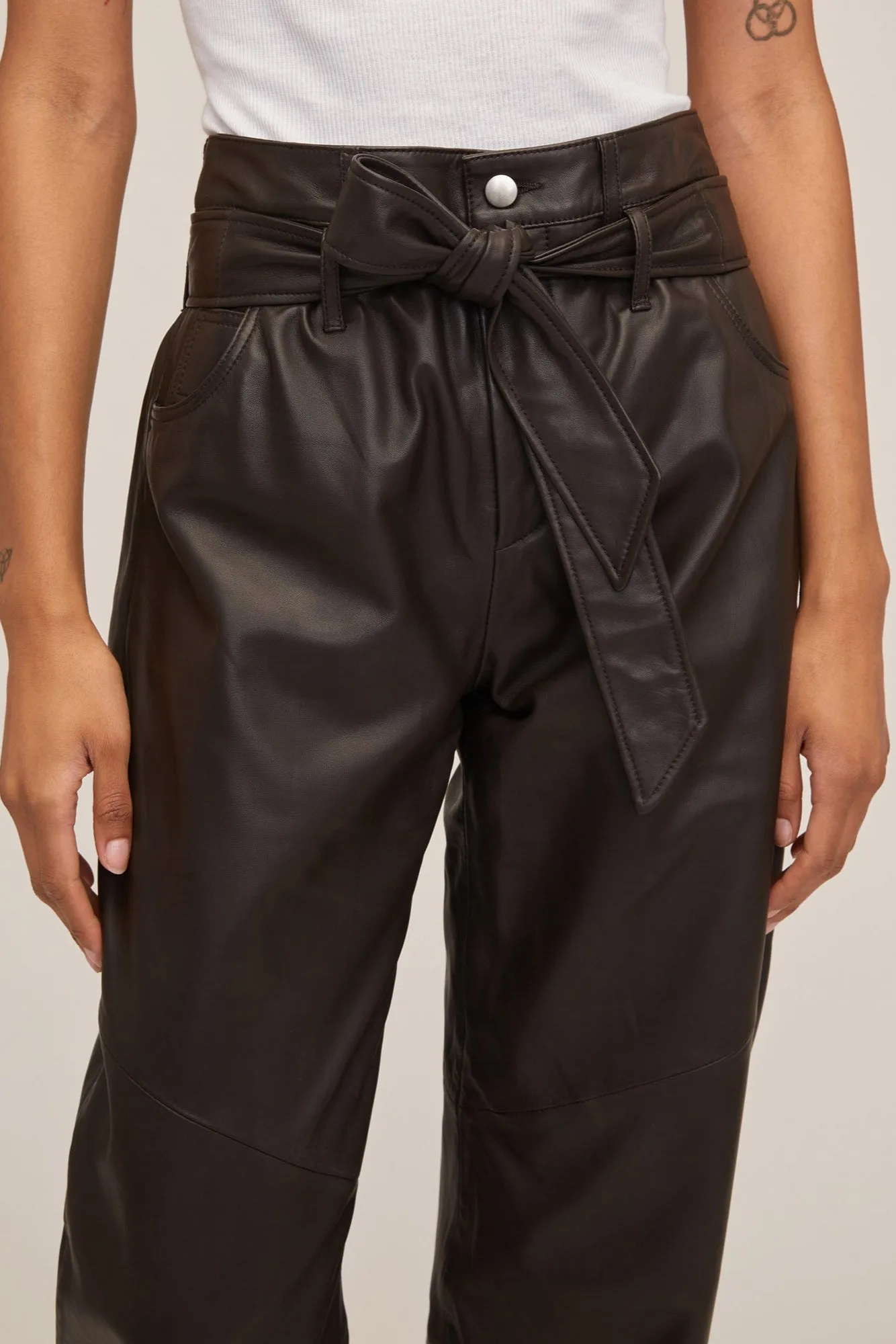 Stevie Barrel Leg Leather Pant in Chocolate