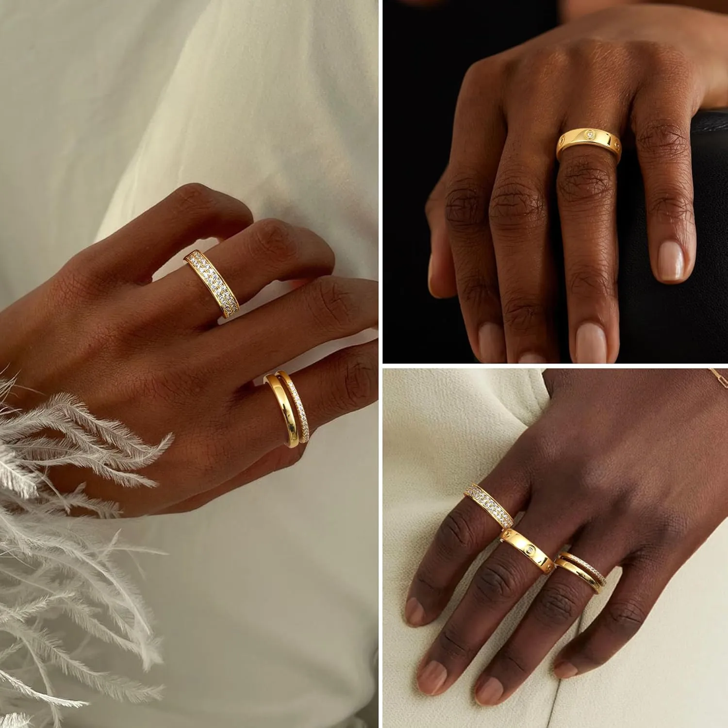 THUNARAZ 18K Gold Plated Dainty Stacked Rings Women Elegant Stackable Ring Sets for Women Gold Cubic Zirconia Thumb Rings Gold Silver Non Tarnish Wedding Bands Promise Stacking Ring Jewelry