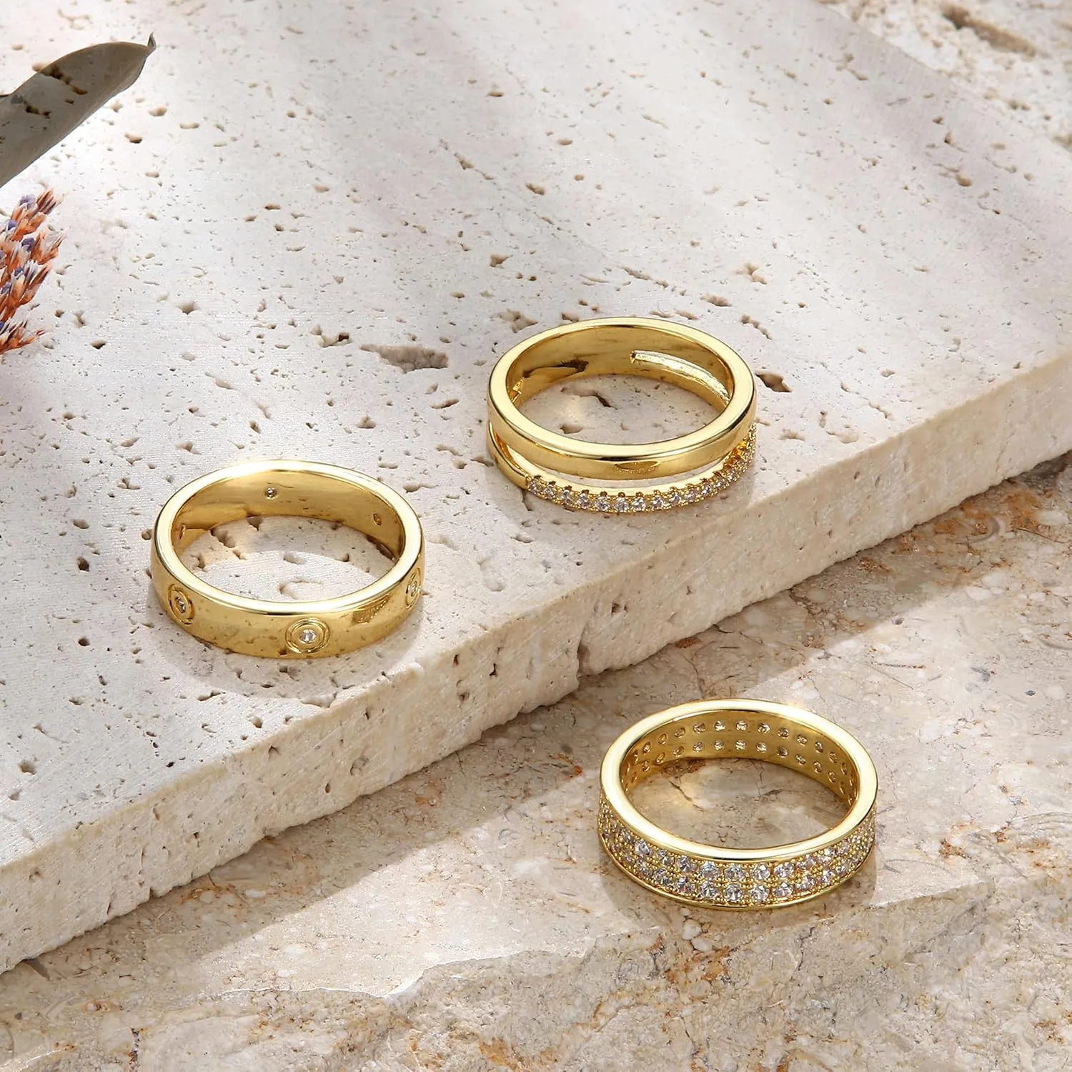 THUNARAZ 18K Gold Plated Dainty Stacked Rings Women Elegant Stackable Ring Sets for Women Gold Cubic Zirconia Thumb Rings Gold Silver Non Tarnish Wedding Bands Promise Stacking Ring Jewelry