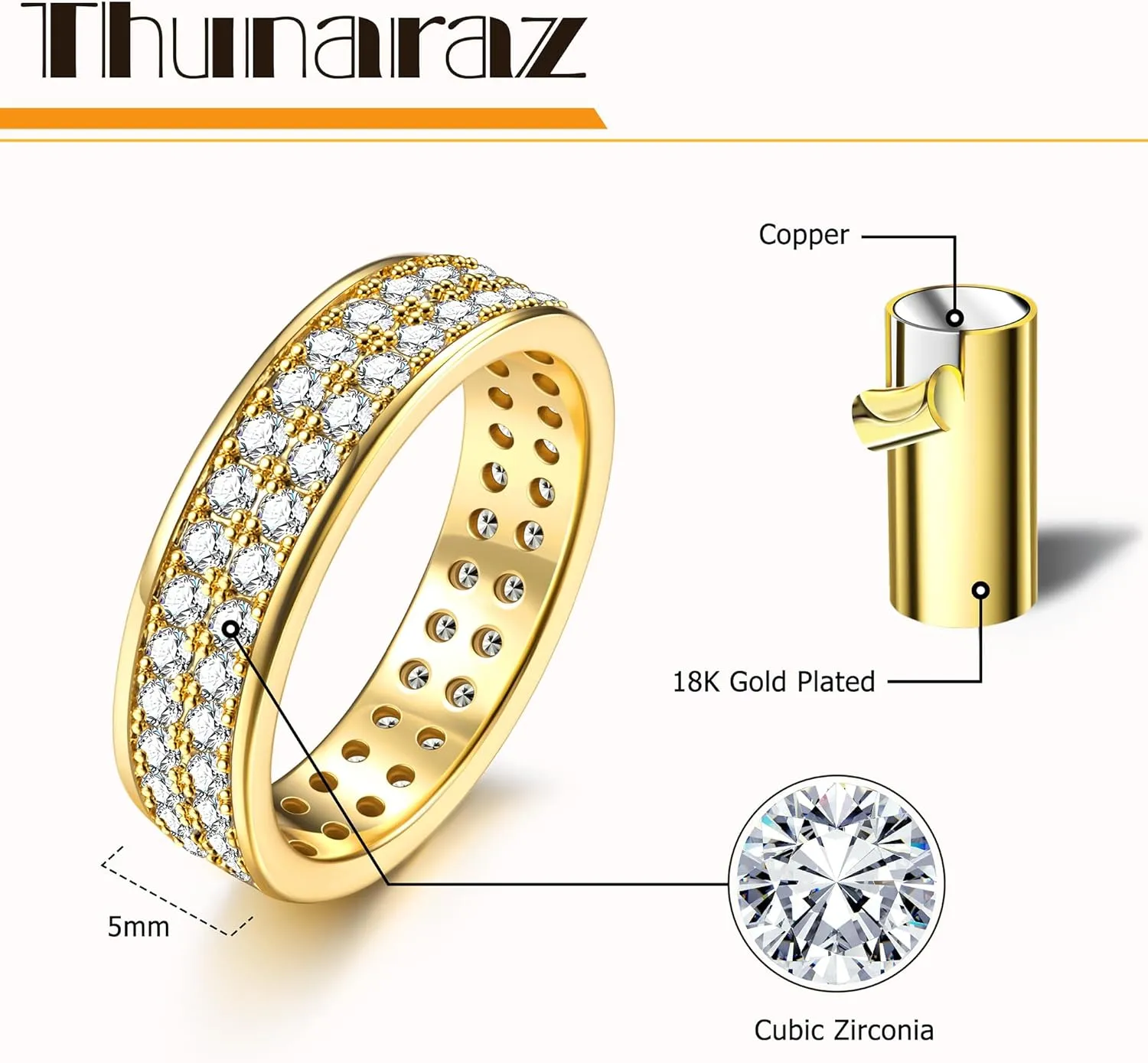 THUNARAZ 18K Gold Plated Dainty Stacked Rings Women Elegant Stackable Ring Sets for Women Gold Cubic Zirconia Thumb Rings Gold Silver Non Tarnish Wedding Bands Promise Stacking Ring Jewelry