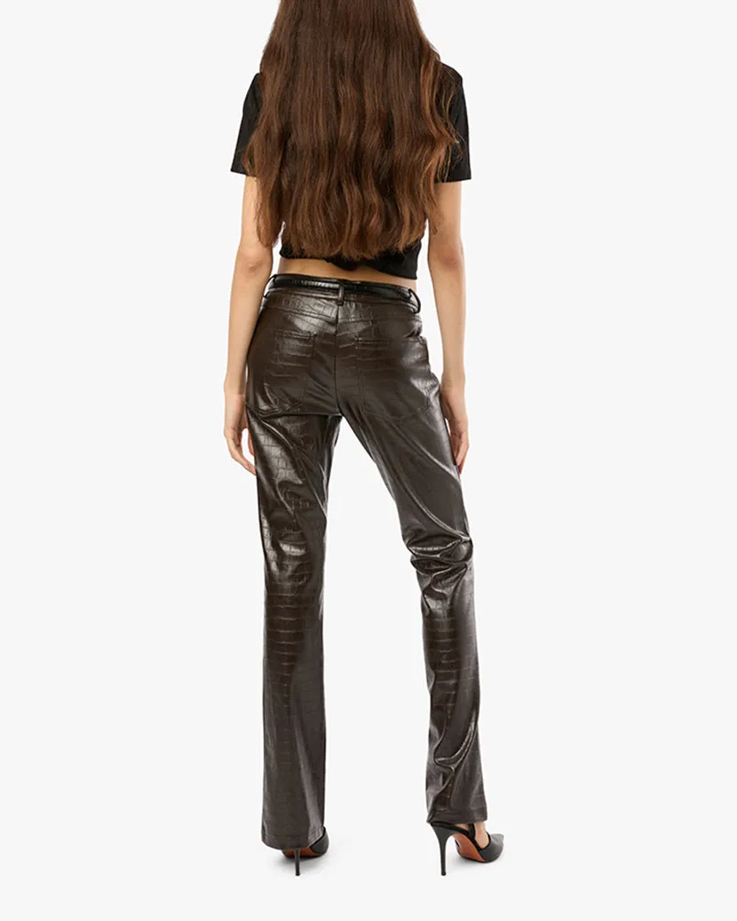 Vegan Leather Croc Mid Rise Flare Pant