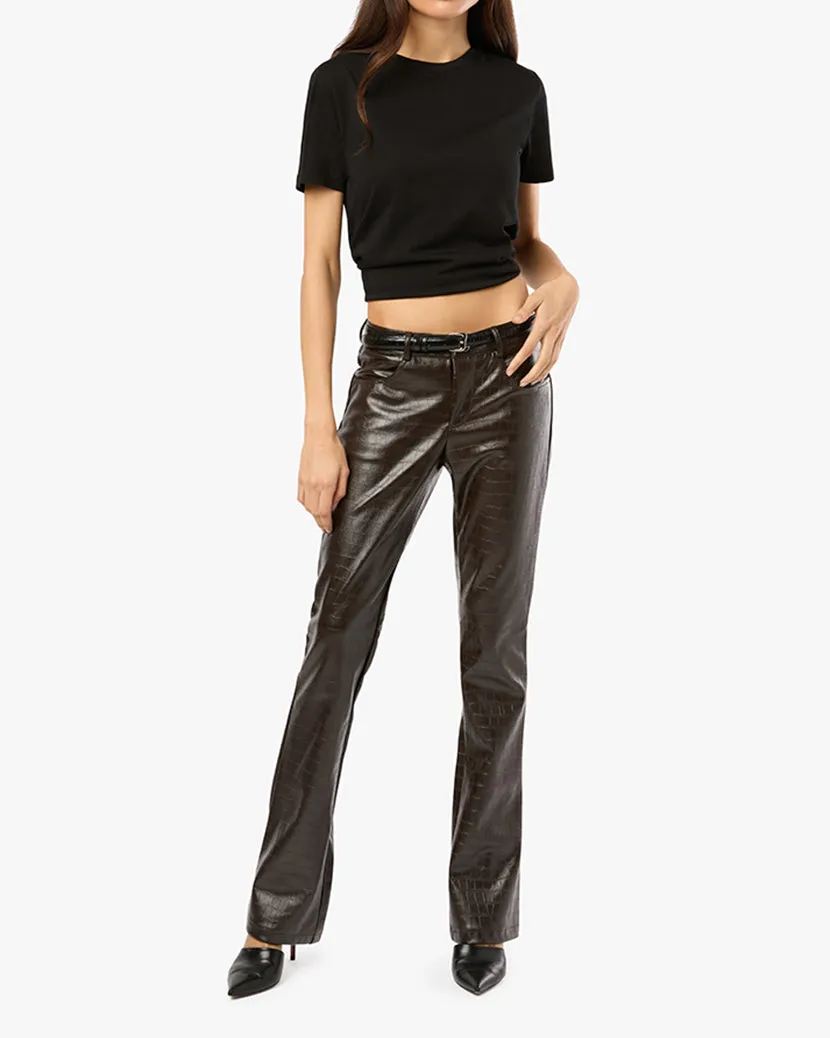 Vegan Leather Croc Mid Rise Flare Pant