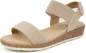 VJH confort Womens Flat Sandals Open Toe Elastic Ankle Strap Slip on Comfy Low Wedge Sandals