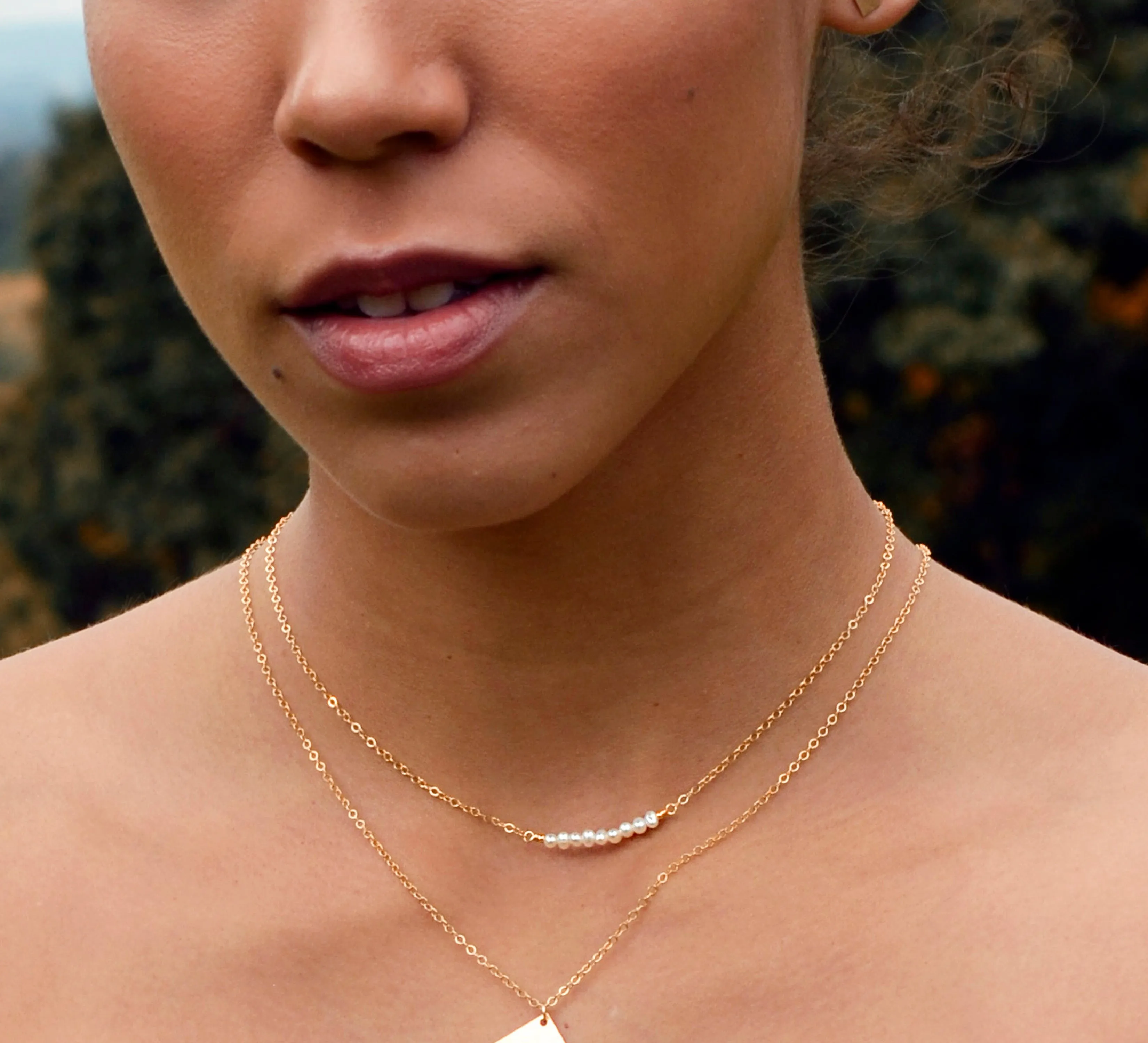 White Freshwater Pearl Bar Necklace
