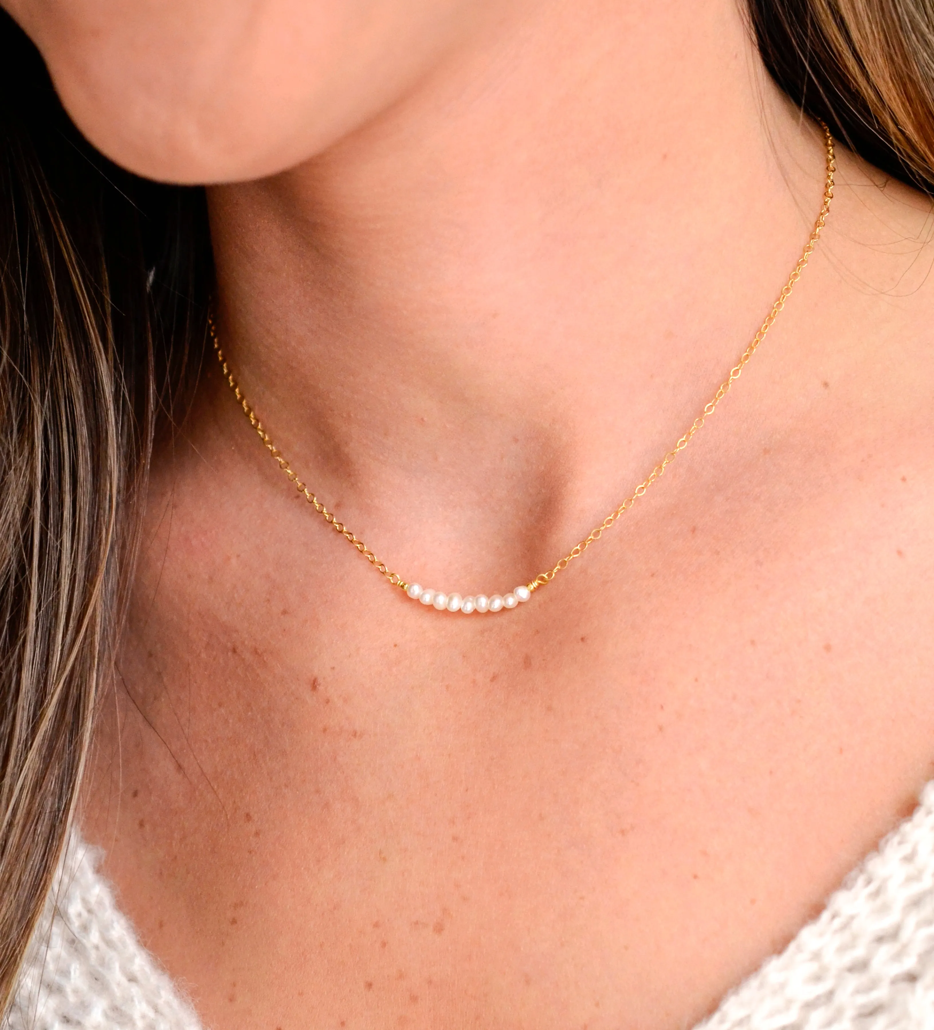 White Freshwater Pearl Bar Necklace