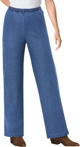 Woman Within Plus Size Wide-Leg Fineline Denim Jean
