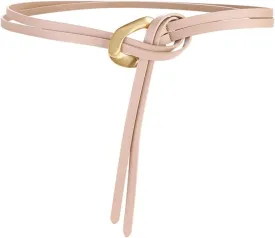 Women Genuine Leather Tie Belt Gold Buckle Double Strap Belts
