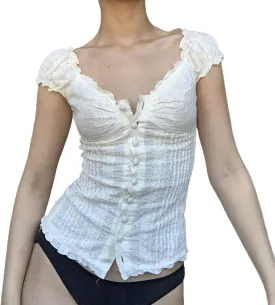 Women Y2k Button Up Shirt E-Girls Short Sleeve T Shirt Cute Babydoll Tee Fairy Lace Patchwork Top 90s Vintage Blouse